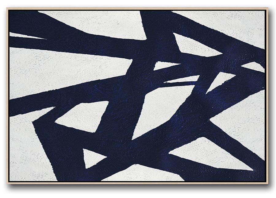 Horizontal Abstract Painting Navy Blue Minimalist Painting On Canvas - Purchase Abstract Art Large